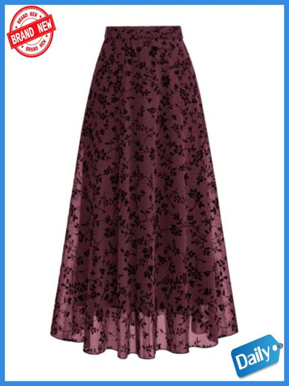Womens Floral Mesh Maxi Skirt High Waisted A-Line Tulle Skirt Layered Long